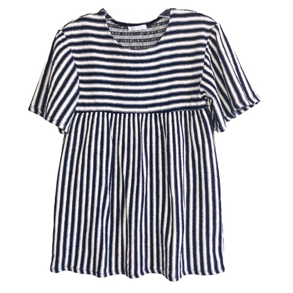 Zara Peplum Tunic Top Navy White Striped Contrasting Short Sleeves Womens Size S - Picture 1 of 6